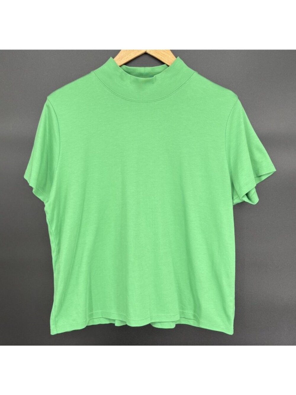 L.L. Bean Womens Pima Cotton Mock Neck T-shirt XL Green Short Sleeve Preppy